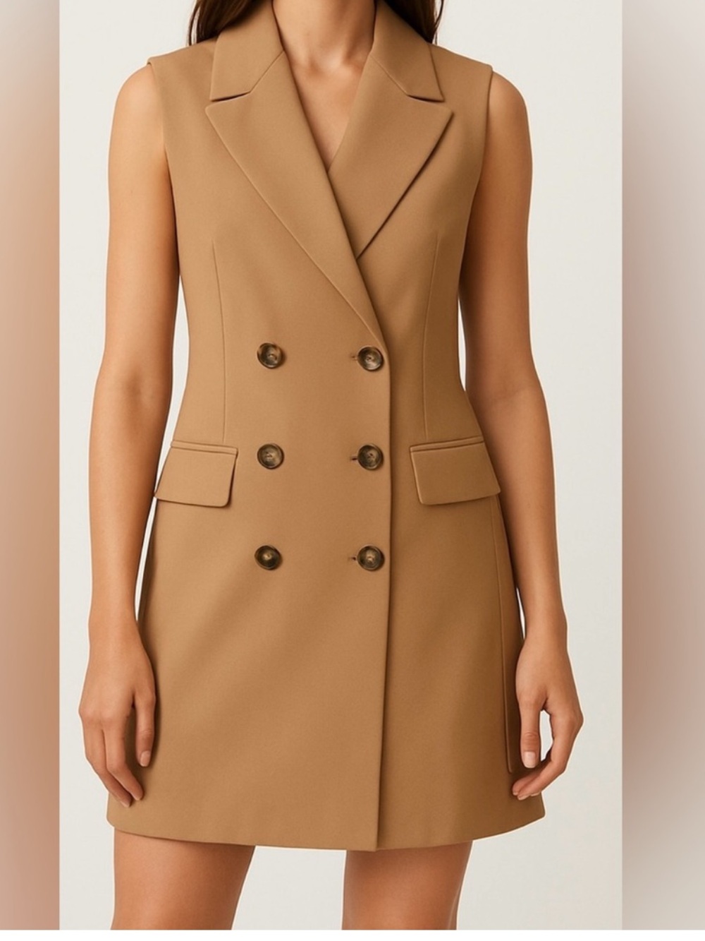 bagatelle Sleeveless Double-Breasted Vest Dress in Tan sz L